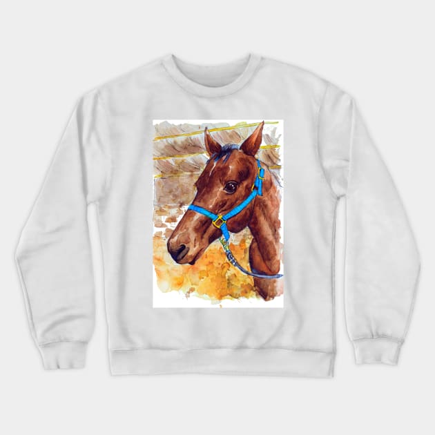 Horse portrait watercolor painting Crewneck Sweatshirt by Nalidsa